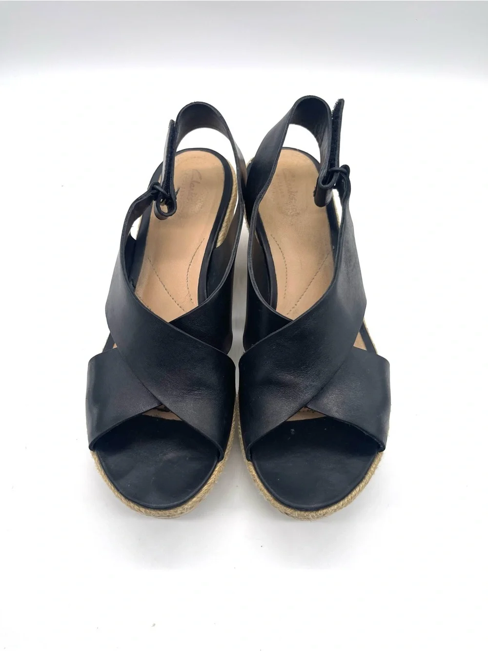 Clark’s Black Leather Wedge Slingback Sandals